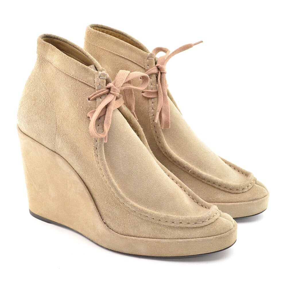 Balenciaga Tan Suede Wedge Lace Up Booties 40.5
